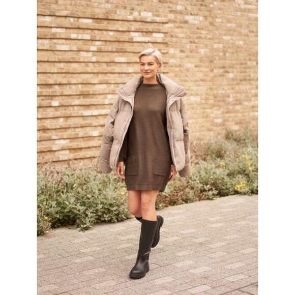 Uniqlo U Womens Large Olive Mock Neck Long Sleeve Knit Dress With Pockets NWT - Picture 2 of 16